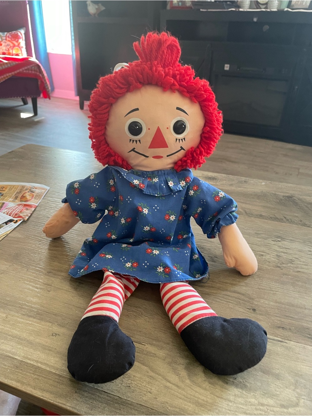 Vintage 80’s Playskool Raggedy Ann ragdoll W floral dress yarn hair black eyes